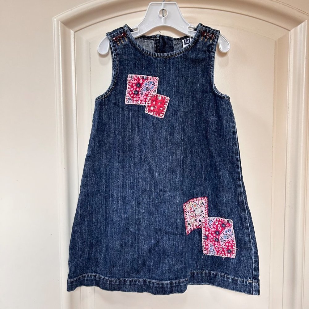 Vintage GAP Girls Dress Size 3T Patchwork Denim Jumper Jean 90s Y2K Overall - Picture 3 of 12
